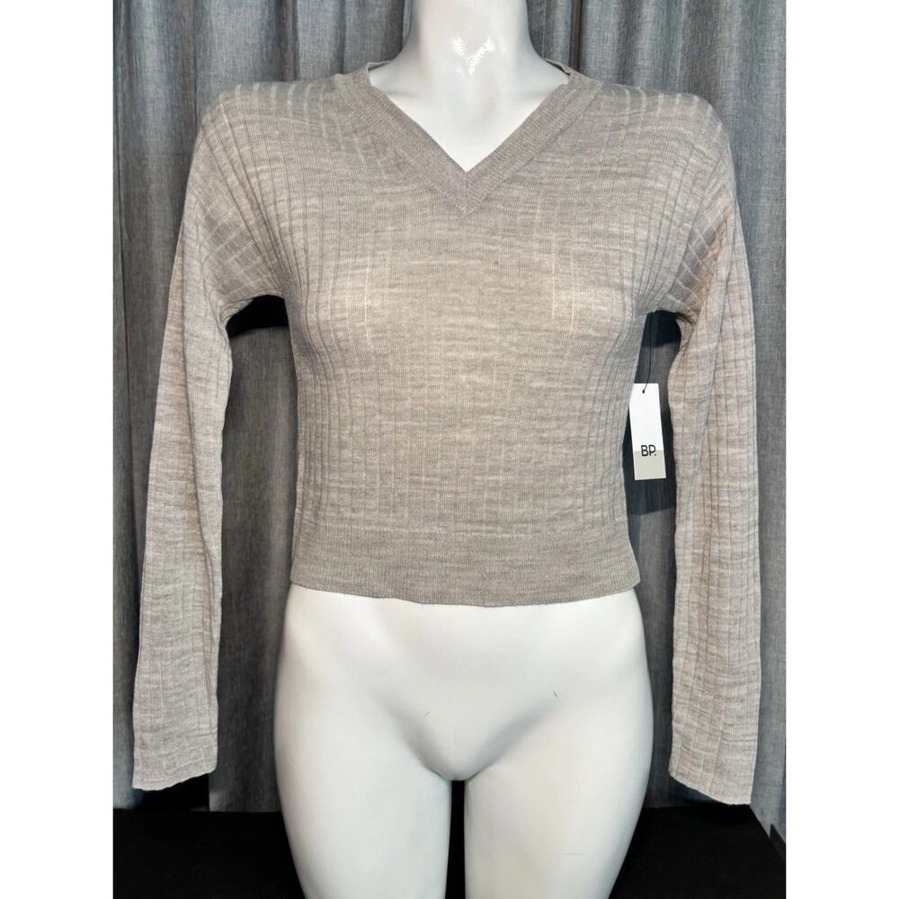 BP Reagan Rib Crop Sweater Heather Gray Size Small NWT